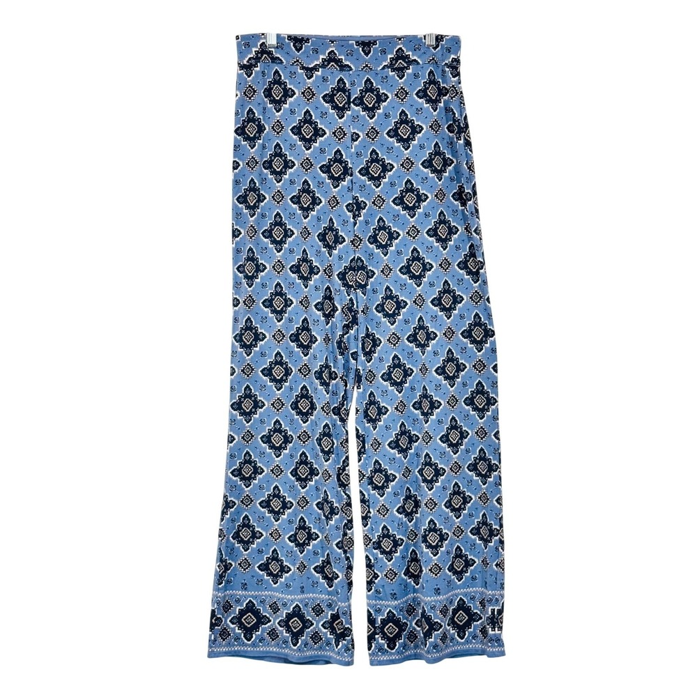 Max Edition Pants Women L Blue Medallion Wide Leg Stretch Hippie Boho Festival